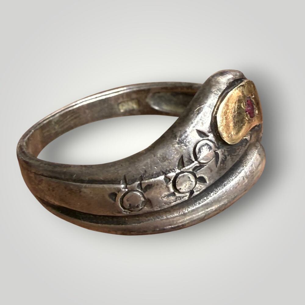 Vintage Sterling Silver & 10K Gold Ruby Ring Artisan Sun Motif Size 7,5 - Picture 8 of 12